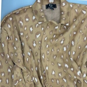 Womens Long Sleeve Cardigan Sweater Tan Leopard Print G by Giuliana Size Med NWT